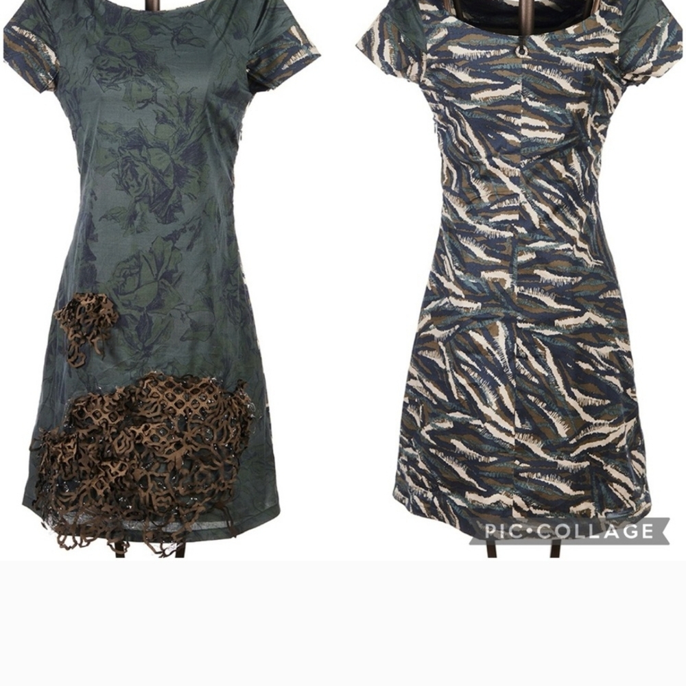 Mini Dress in Olive Green and Navy Print